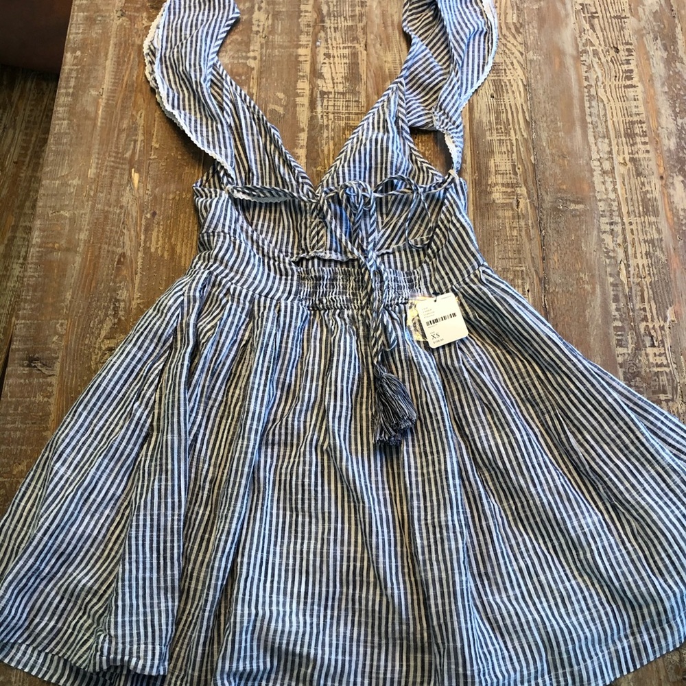 NWT Free People Striped Ruffle Tie Open Back Dress - Picture 7 of 8